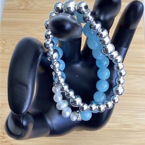 Aquamarine, Pearls Sterling Bracelets